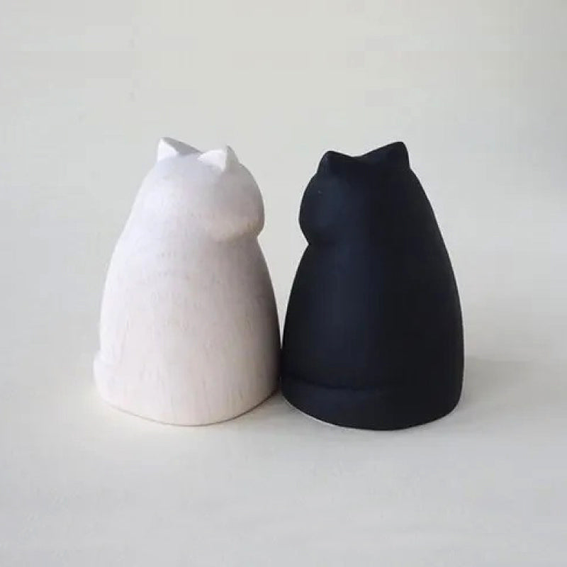 黑白貓手工木製擺設套裝│B&W Cats Hand Carved Wooden Mascot Set