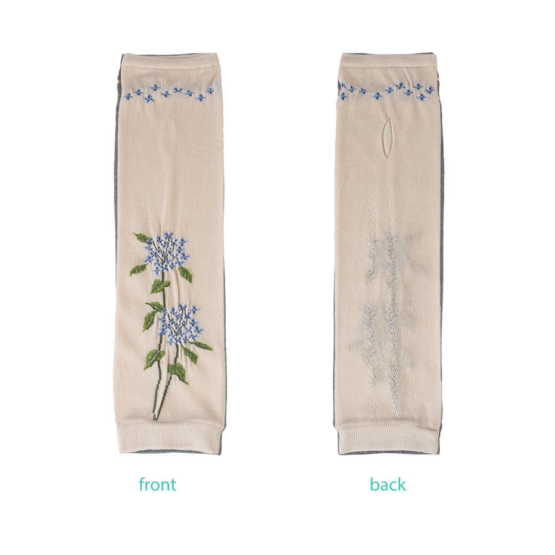 日本製 繡球花刺繡防曬袖套(米白色)│Japan-Made Hydrangea Embroidered Arm Covers (Ivory)