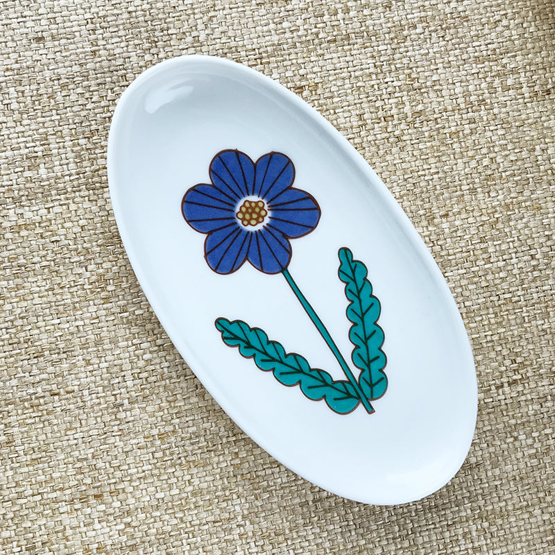 Kutani Ware Artisanal Oval Flower Dish│九谷燒手工橢圓花兒小碟