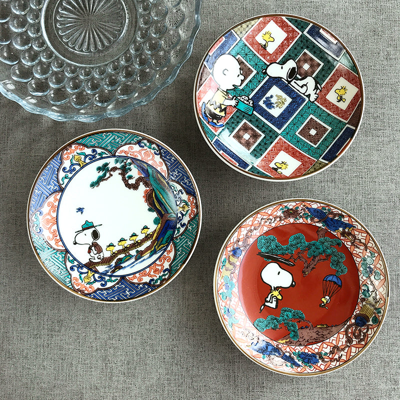 史諾比九谷燒小碟 - 史諾比與查理│Kutani Ware Snoopy Plate - Snoopy & Charlie