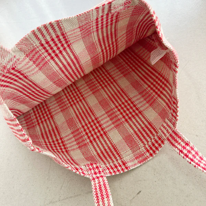 法式雜貨格紋購物袋 - 紅色