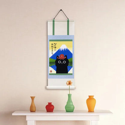 糸井忠晴貓掛軸 - 青富士│Cat Hanging Scroll - Mt. Fuji