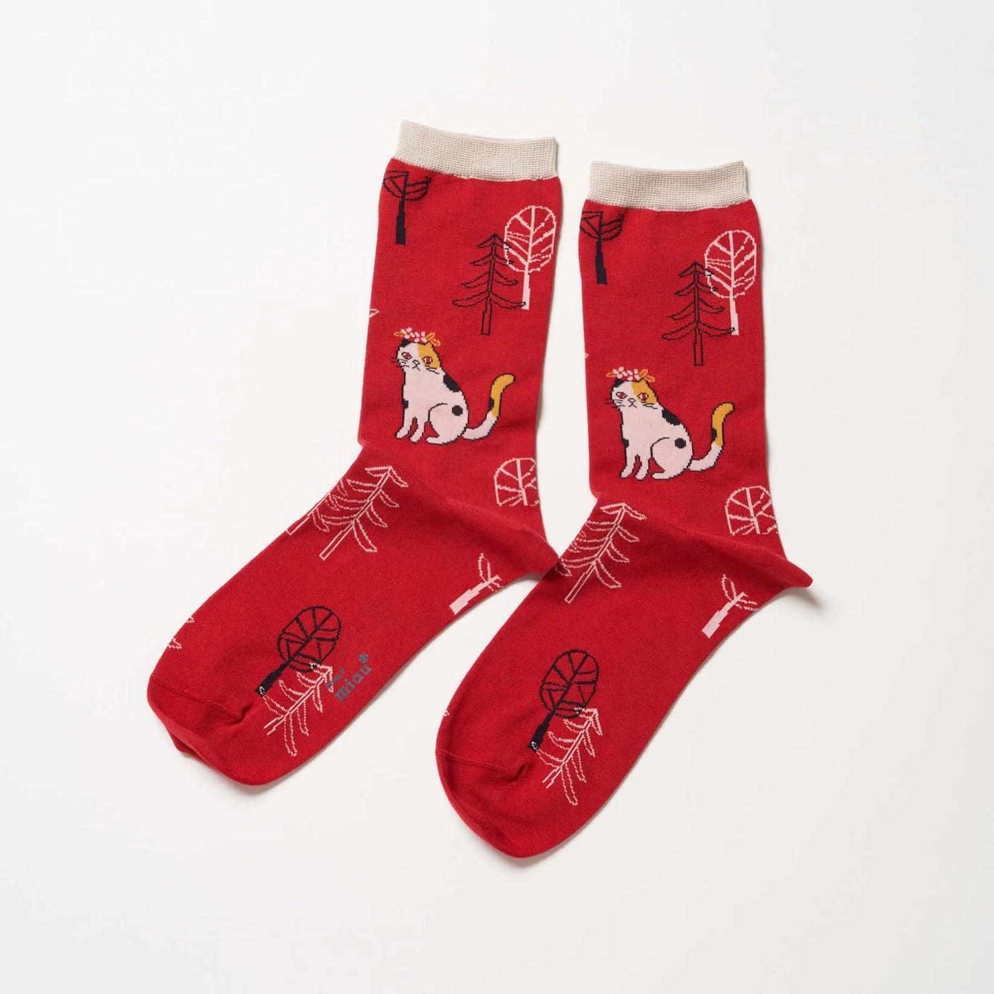 芬蘭夏至祭貓咪中筒襪 (紅色)│Juhannus Summer Solstice Crew Socks (Red)