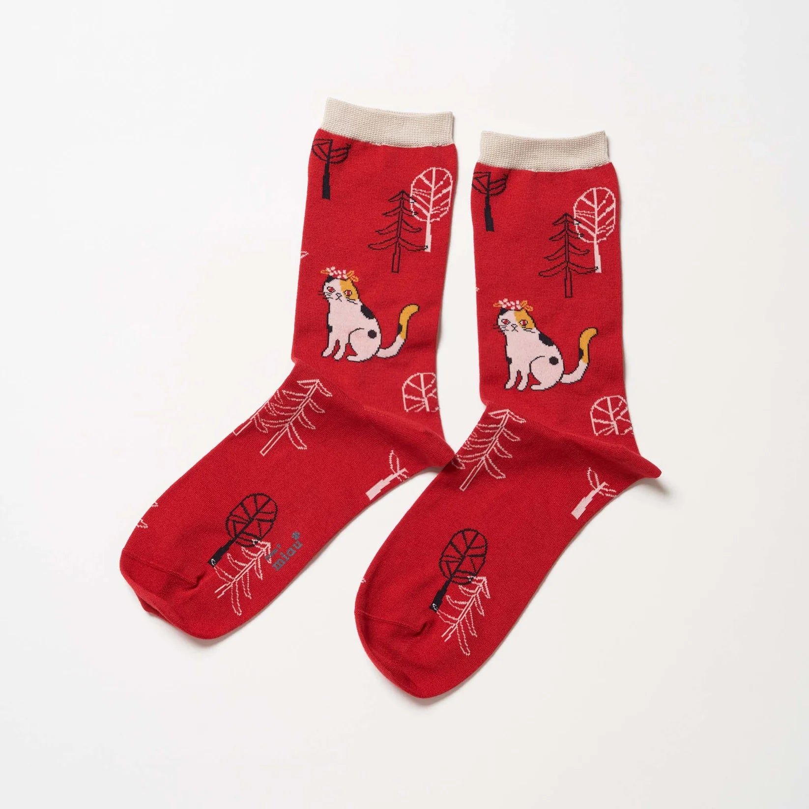 芬蘭夏至祭貓咪中筒襪 (紅色)│Juhannus Summer Solstice Crew Socks (Red)