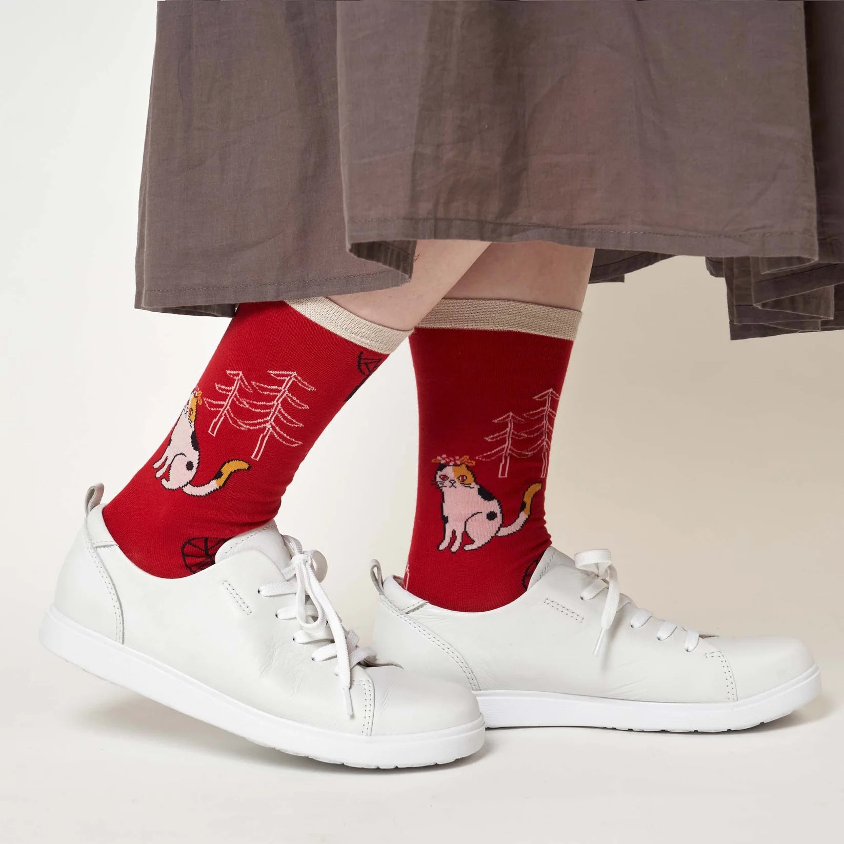芬蘭夏至祭貓咪中筒襪 (紅色)│Juhannus Summer Solstice Crew Socks (Red)
