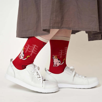 芬蘭夏至祭貓咪中筒襪 (紅色)│Juhannus Summer Solstice Crew Socks (Red)