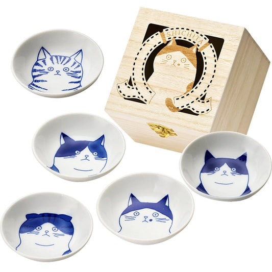 Five Cat Faces Petite Plate Boxset│五個貓樣小碟木禮盒套裝