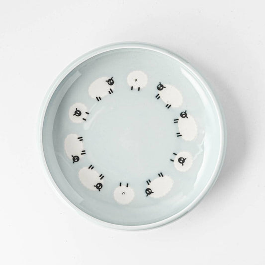 小羊溫柔搖籃曲圓碟 (粉藍色)│Little Sheep Gentle Lullaby Round Plate (Light Blue)