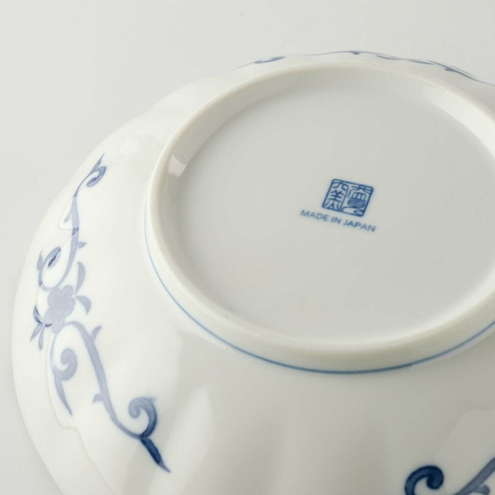 美濃燒藍染小紋深皿 (青格子)│Minoyaki Aizome Komon Deep Plate (Blue Lattice)