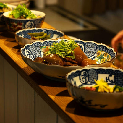 美濃燒藍染小紋深皿 (青格子)│Minoyaki Aizome Komon Deep Plate (Blue Lattice)