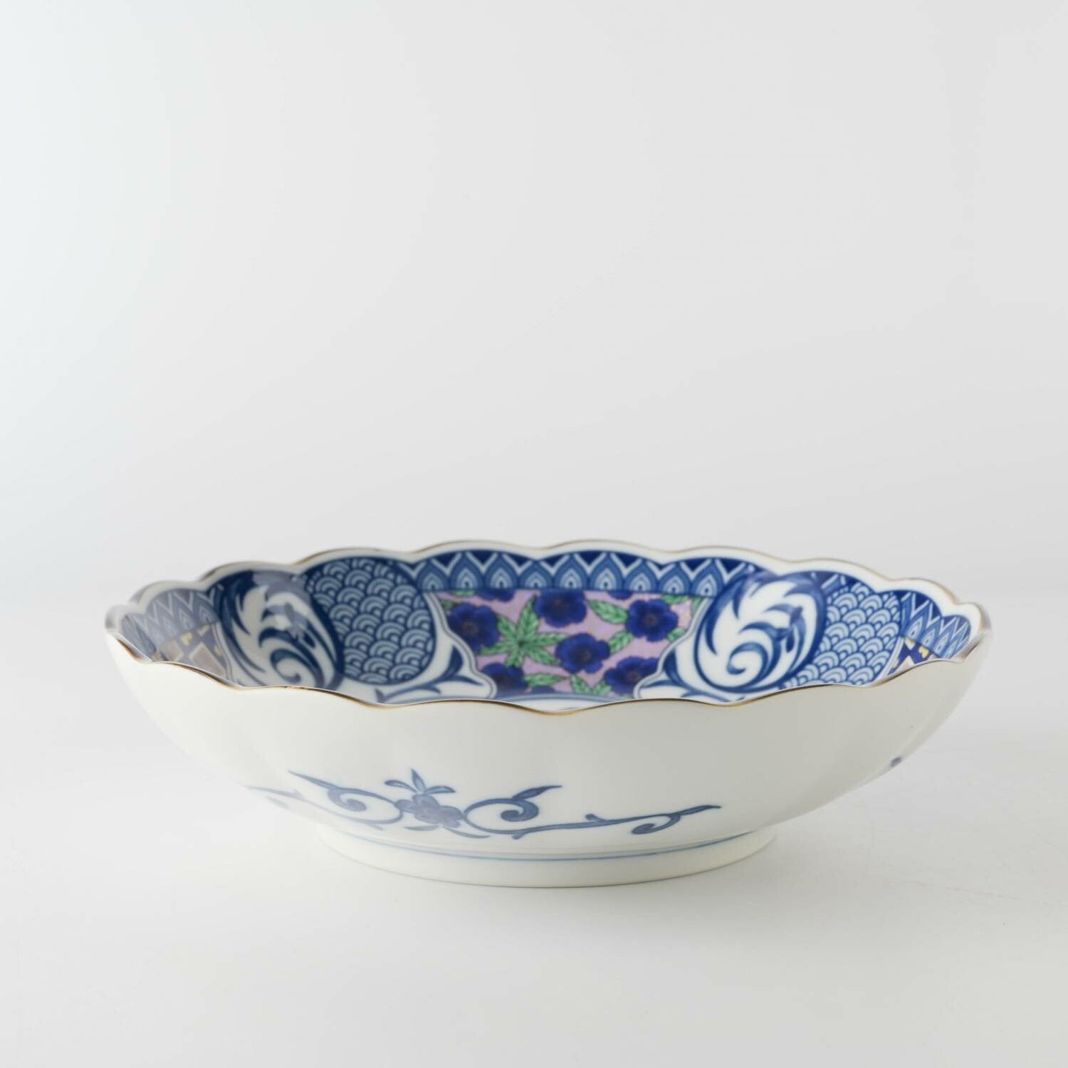 美濃燒藍染小紋深皿 (青格子)│Minoyaki Aizome Komon Deep Plate (Blue Lattice)