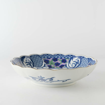 美濃燒藍染小紋深皿 (青格子)│Minoyaki Aizome Komon Deep Plate (Blue Lattice)
