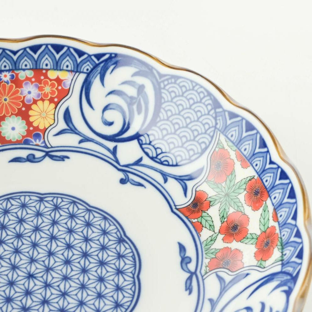 美濃燒藍染小紋深皿 (花小紋)│Minoyaki Aizome Komon Deep Plate (Floral)