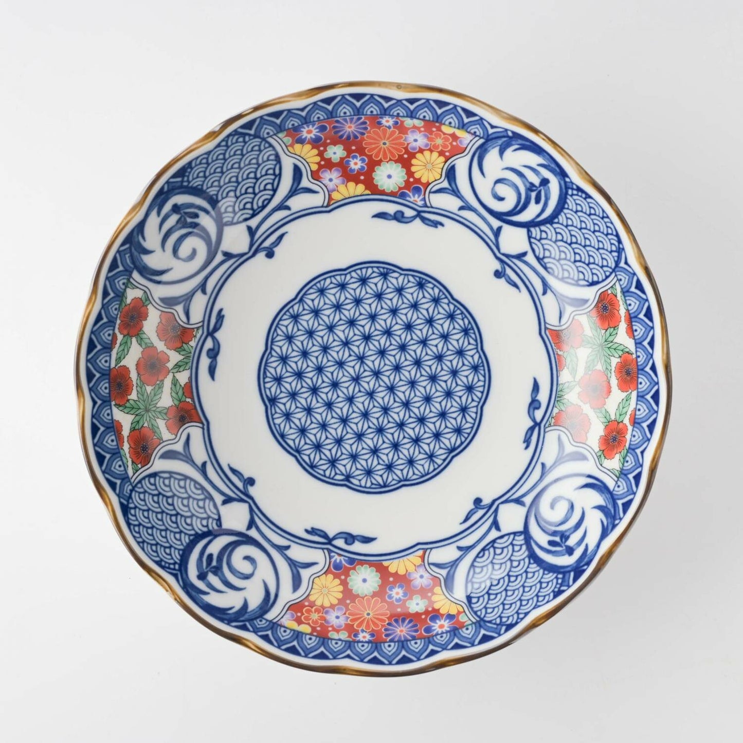 美濃燒藍染小紋深皿 (花小紋)│Minoyaki Aizome Komon Deep Plate (Floral)
