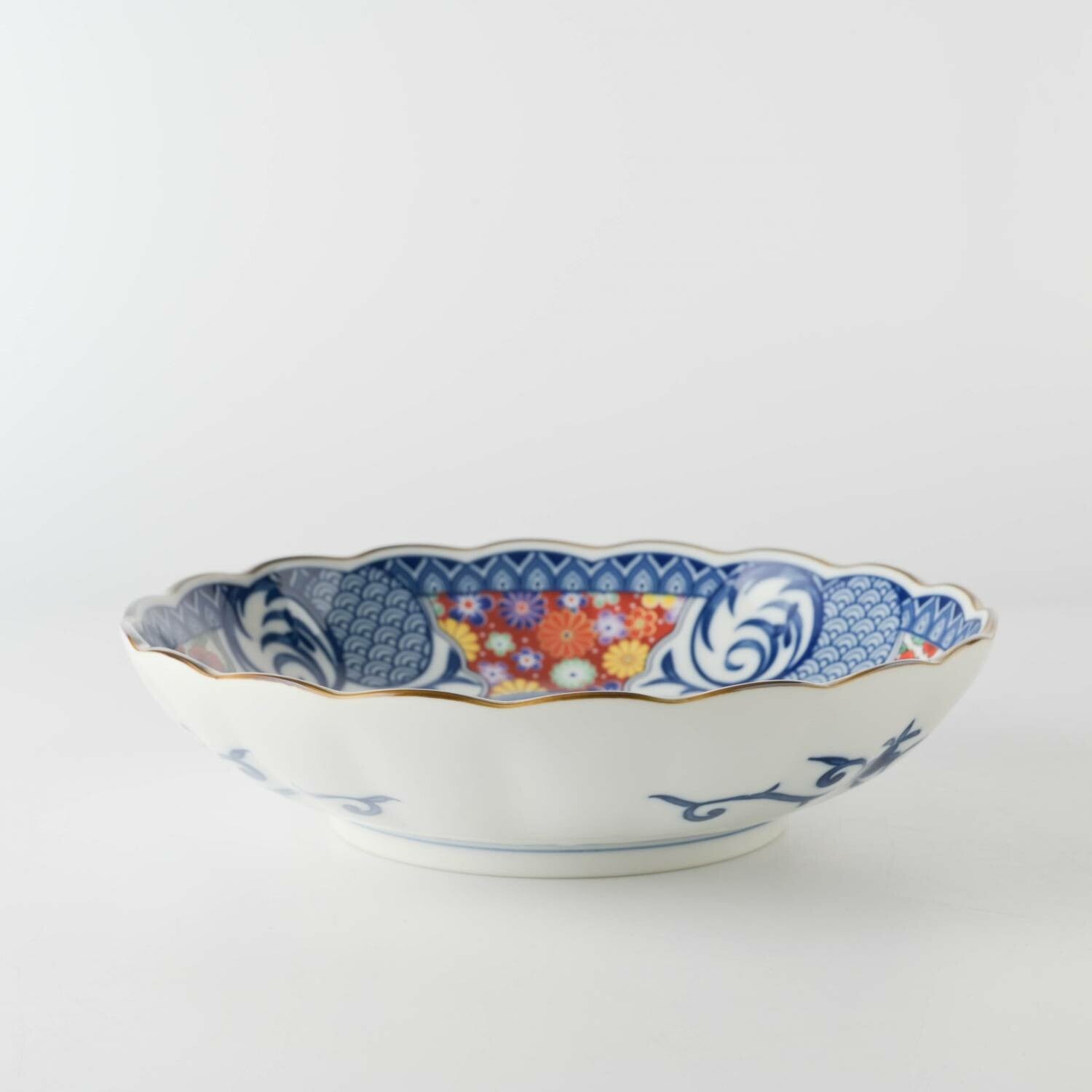 美濃燒藍染小紋深皿 (花小紋)│Minoyaki Aizome Komon Deep Plate (Floral)
