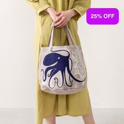 森田Miw 圓底手提袋 - 八爪魚*Morita Miw Round Bottom Bag - Octopus