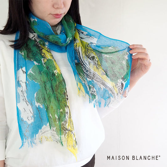 Maison Blanche 冷感防UV圍巾 - 藍色*Maison Blanche Gauze Printed Scarf - Blue