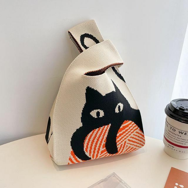 Cat & Yarn Ball Woven Bag │冷球小貓編織手挽袋