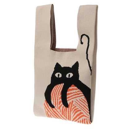Cat & Yarn Ball Woven Bag │冷球小貓編織手挽袋