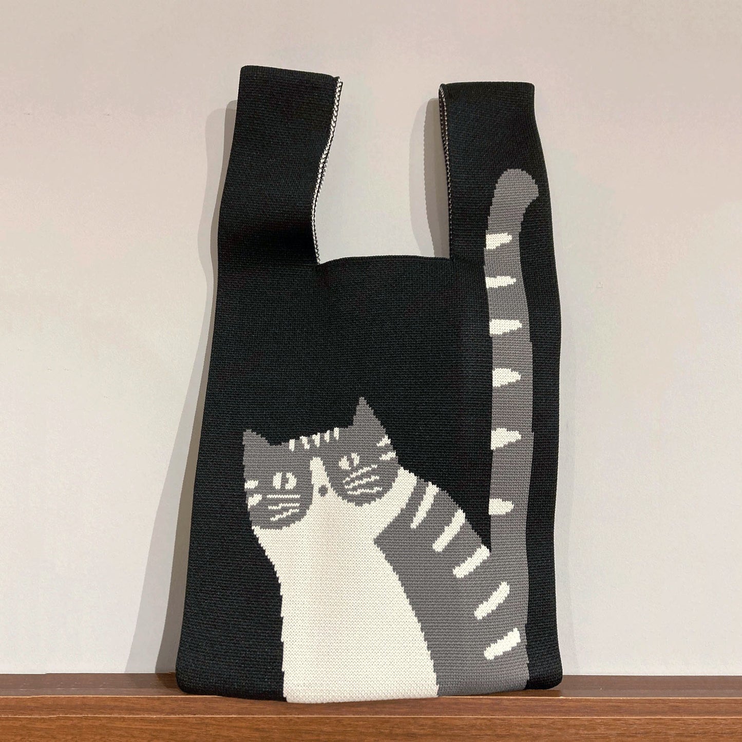 長尾貓編織手挽袋 (3色選擇)*Long Tail Cat Knitted Bag (3-color)