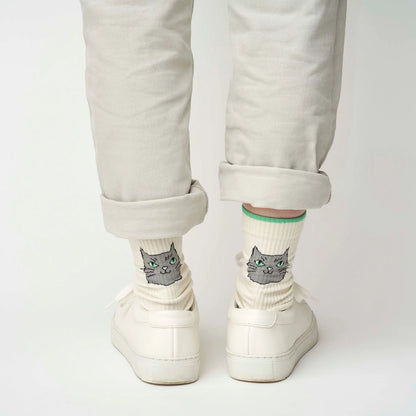 from F miau 灰貓棉質中筒襪│from F miau Grey Cat Cotton Crew Socks