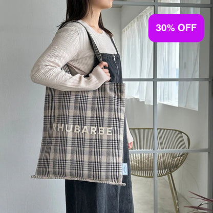 法式雜貨格紋購物袋 - 黑色