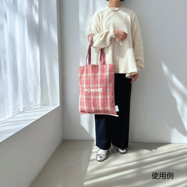 法式雜貨格紋購物袋 - 紅色