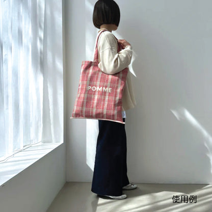 法式雜貨格紋購物袋 - 紅色