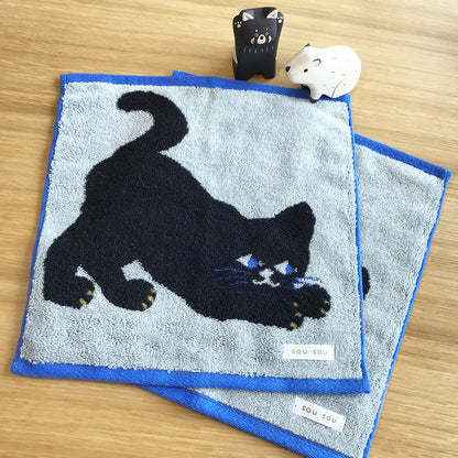Sou‧Sou 日本今治方巾 - 黑色小貓 Sou‧Sou Imabari Wash Towel - Black Kitten