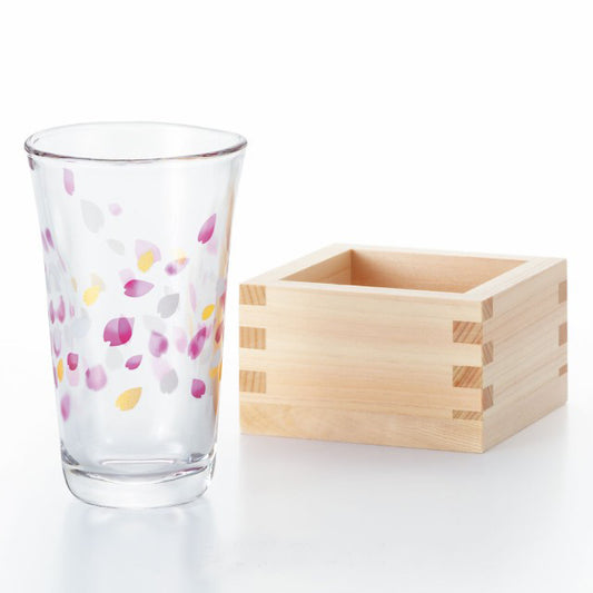 櫻花舞動清酒杯連木枡套裝*Sakura Petal Sake Glass Set
