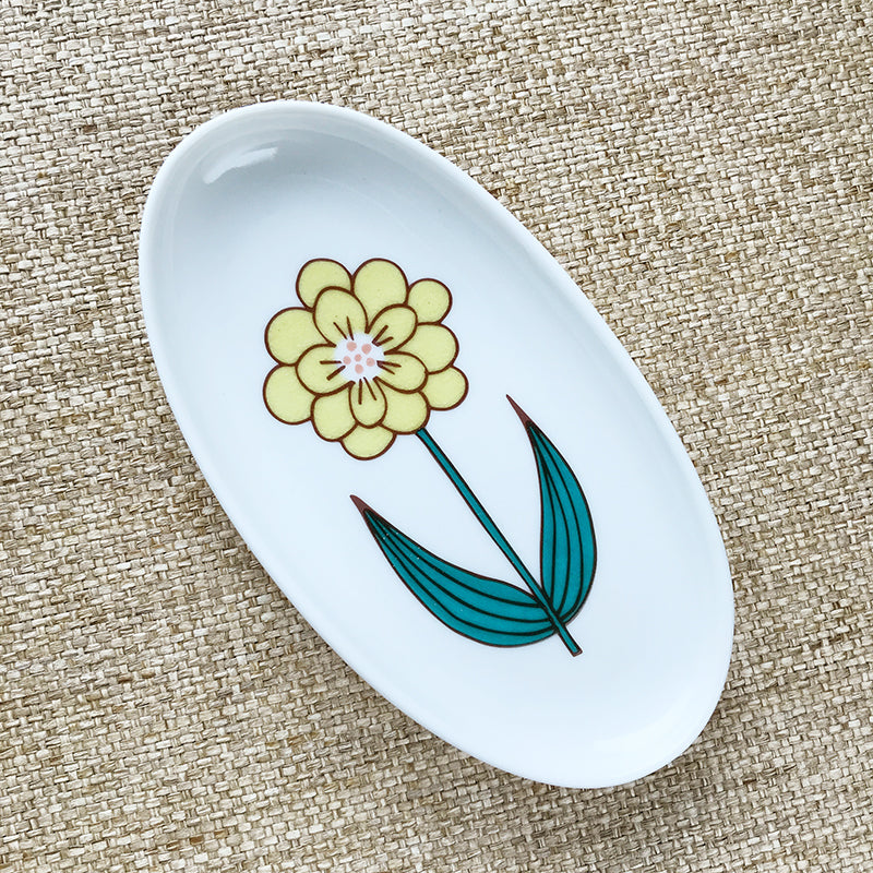 Kutani Ware Artisanal Oval Flower Dish│九谷燒手工橢圓花兒小碟