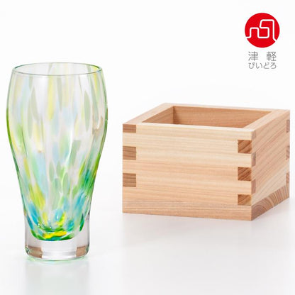 津輕手工清酒杯連木枡套裝 - 若草 Tsugaru Vidro Artisanal Sake Glass Set - Grass