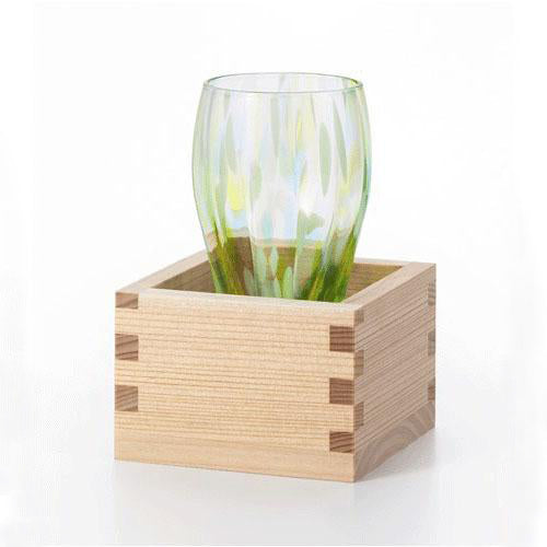 津輕手工清酒杯連木枡套裝 - 若草 Tsugaru Vidro Artisanal Sake Glass Set - Grass