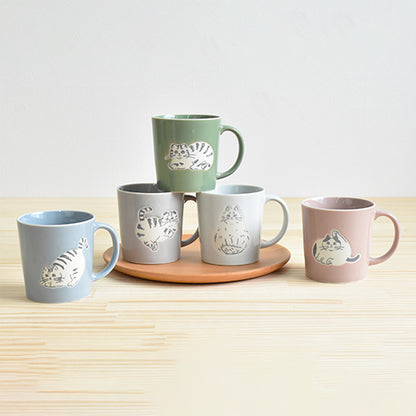 粉色系列貓兒陶瓷杯 -淡灰色│Nekoto Cat Pottery Mug - Light Grey