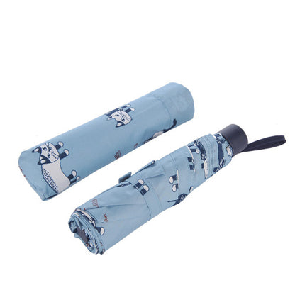 貓與雀摺傘 - 藍色 Cat & Bird Foldable Umbrella - Blue