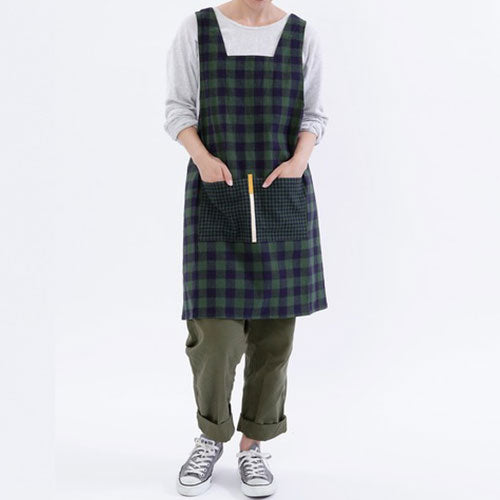 日本製寬肩帶工作圍裙 - 綠色格子 Japan Shoulder Comfy Apron - Green Check